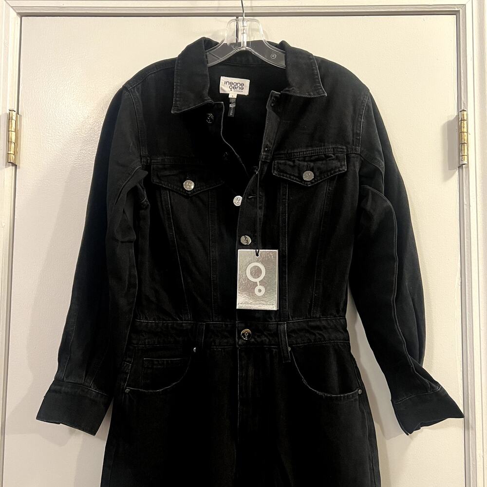 Insane Gene Soda Balloon Sleeve Denim Jumpsuit Black NWT size S - Picture 5 of 8